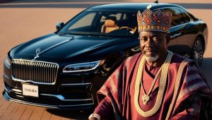 Yoruba King standing by his car